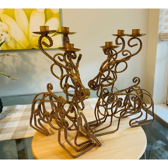 Holiday Vintage Deer Candle Holders Made From Twisted Metal Wire Matted Gold Color Poshmark